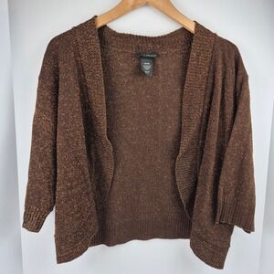 Lane Bryant Cropped Shrug Bolero Cardigan Women 18/20 Brown Gold Speckled Knit‎